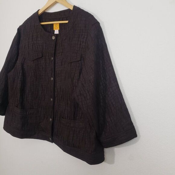Ruby Rd Woman Textured Jacket 24W Brown Boho Artsy Lightweight - Picture 6 of 9